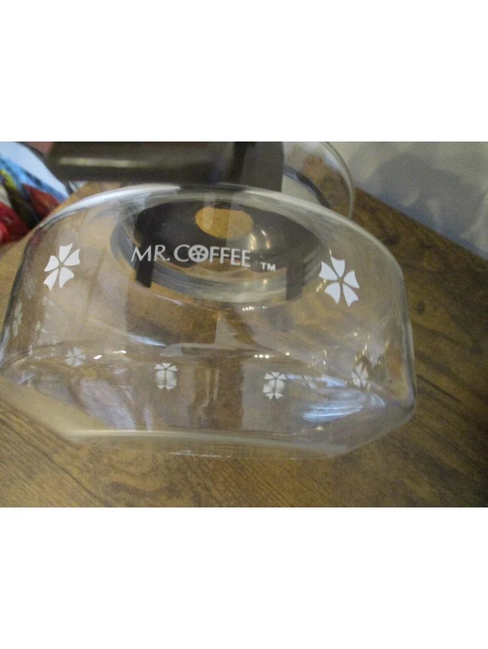Vintage Mr Coffee 10 Cup Glass Carafe Replacement White Daisy Pattern Brown Lid